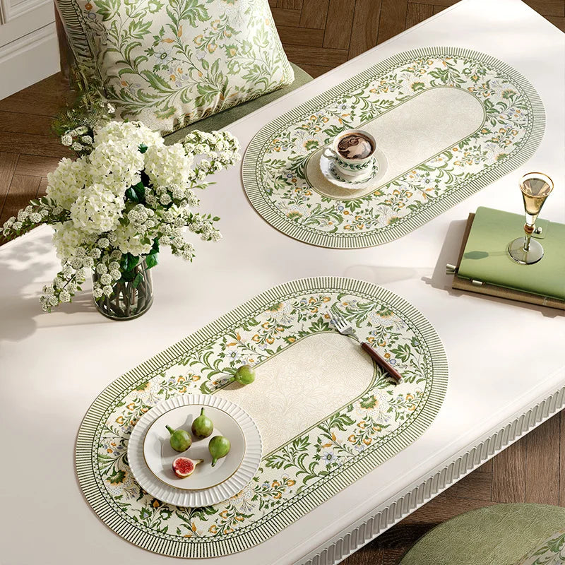 serviette table verte classique fleurs lin respectueux environnement 30x45cmversible facile nettoyer