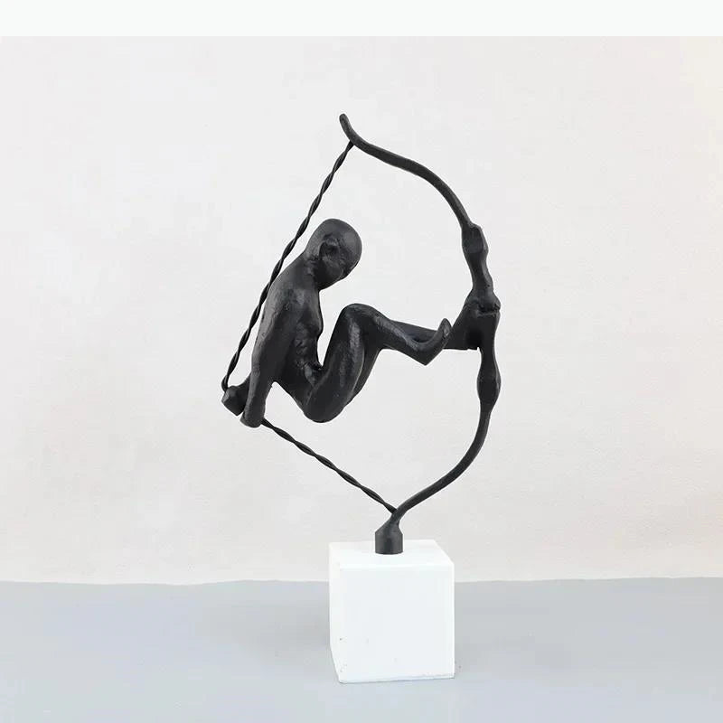 Sculpture moderne tête tête noir blanc socle pierre bouteille diffuseur livresscrição