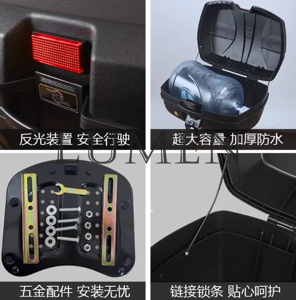 boîte rangement casques moto noire pratique fixations incluses grande capacité 56.6cm 41.5cm 31cm