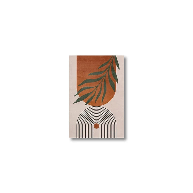 tableau abstrait géométrique feuilles contemporain minimaliste beige noir vert orange marron opacité 30x40cm 50x70cm