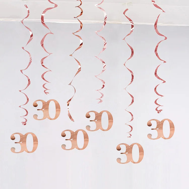 décoration anniversaire guirlande spirale rose doré moderne fête 21 30 40 50 années