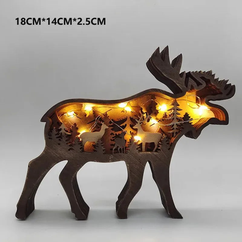 Sculptures animales lumineuses bois détails forestiers ours loup renne LED
