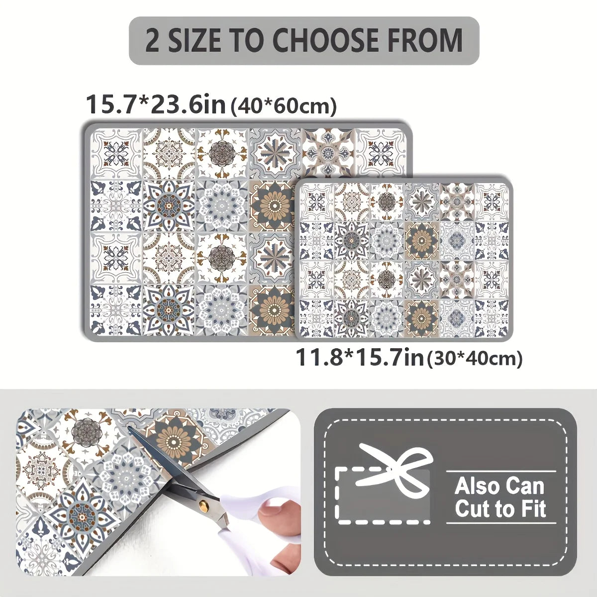tapis sol moderne géométrique noir blanc gris bleu beige absorbant adhésif