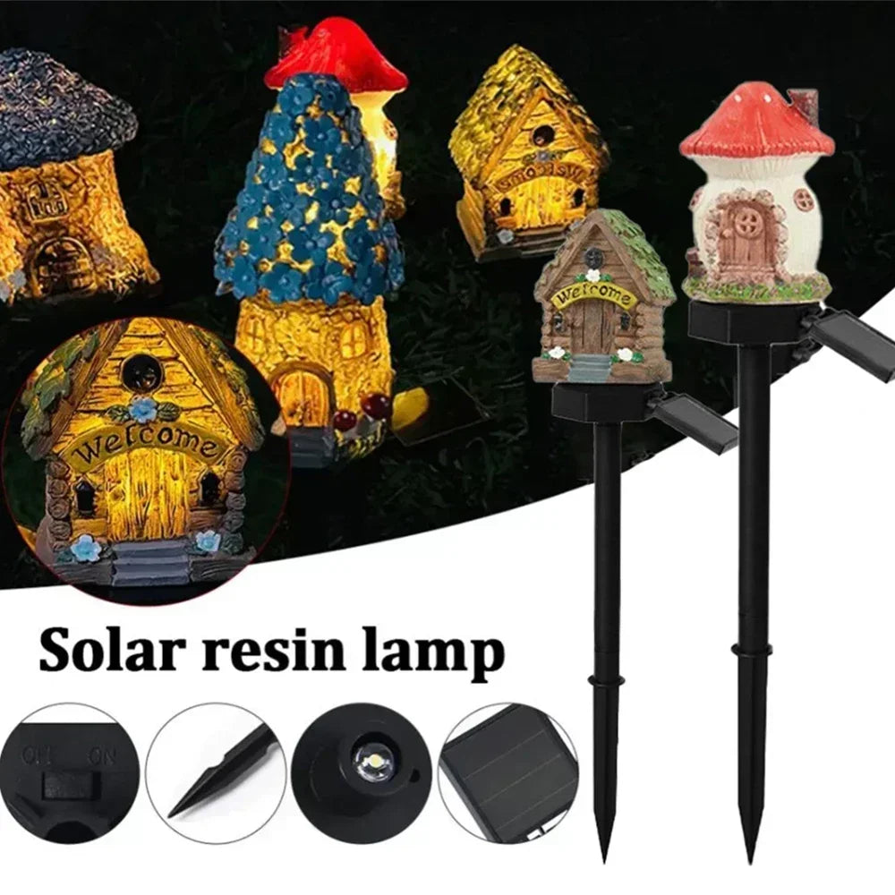 lampe solaire jardin rouge blanche verte marron bleue noire motifs champignons maisons décorations végétales