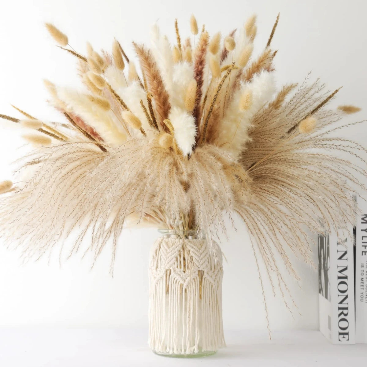 bouquet pampas séchés naturels beige marron blanc décoration boho intérieur événements festifs