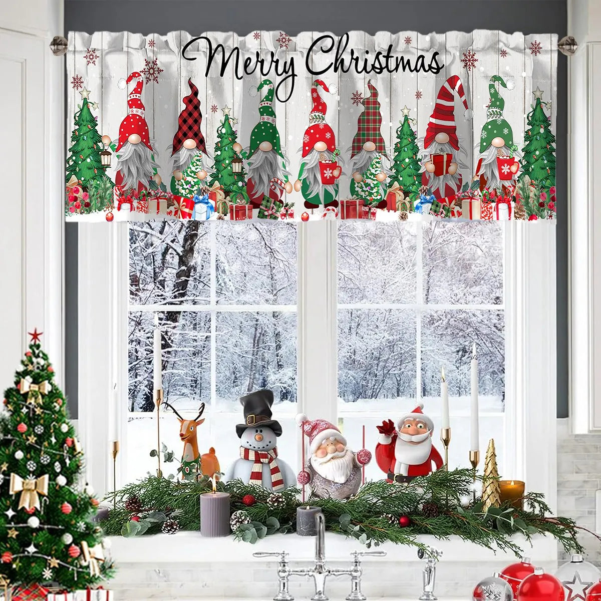 rideau noël blanc motifs flocons arbres eyelets polyester opaque traditionnel