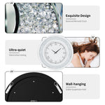 horloge murale moderne or strass 80cm quartz aiguille miroir salon