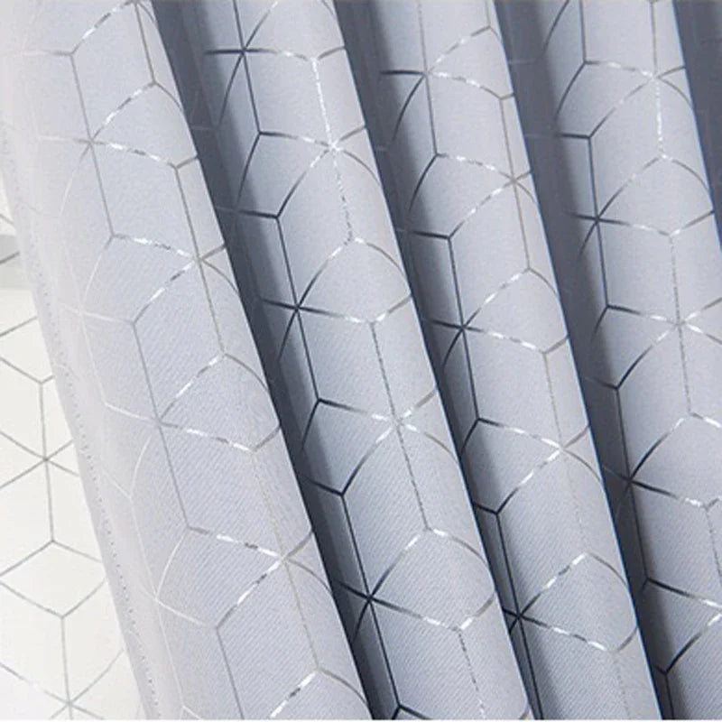 rideau occultant polyester motif hexagone gris clair moderne chambre salon