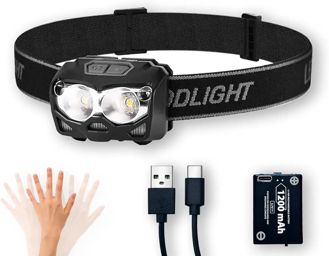 lampe frontale rechargeable led noire camping course cyclisme pêche ceinture ajustable usb