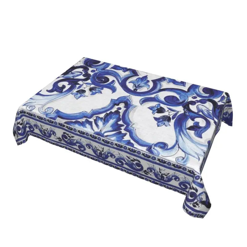 nappe rectangulaire motif floral baroque blanc bleu violet décoration table classique élégant polyester coton