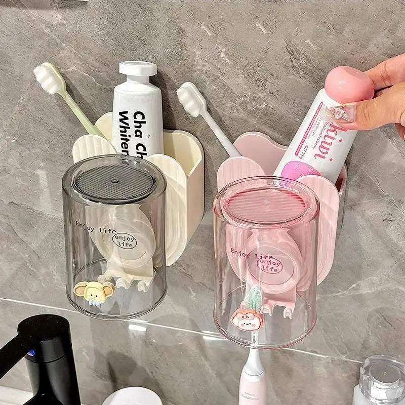 organisateur salle bain brosses dents dentifrice coupes animaux mignons moderne minimaliste transparent adhésif