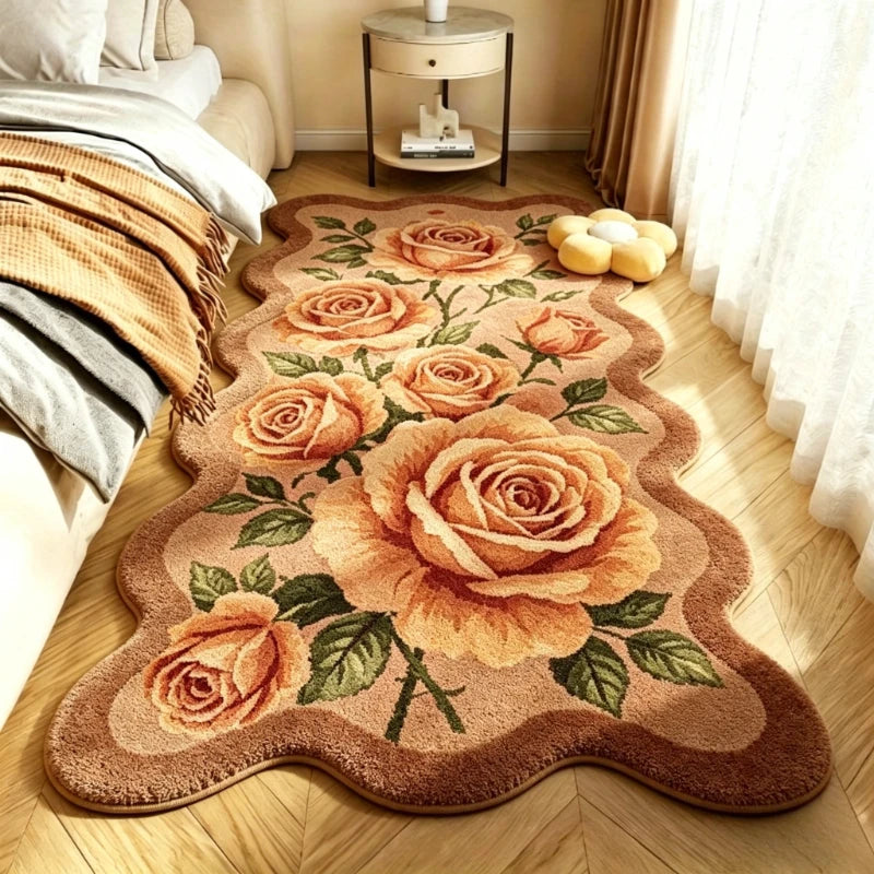 tapis pastoral rose fleurs blanches classique floral salon chambre nordique polyeste