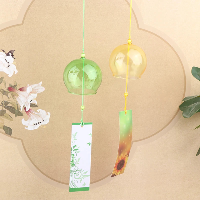 cloche vent transparente traditionnelle japonaise rose vert jaune bleu clair motifs floraux