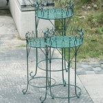 présentoirs plantes métal ajouré spirales vert turquoise décoration jardin vintage romantique