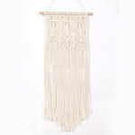 tapisserie macramé boho chic beige motifs géométriques franges moderne suspension maison