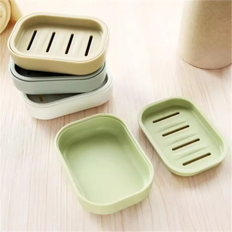 support savon moderne plastique couleur beige vert clair gris portable couvercle salle bain