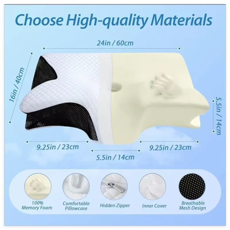 coussin ergonomique gris blanc mousse mémoire forme polyester respirant contouré couverture amovible lavable