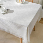 nappe rectangulaire imperméable motif géométrique franges bohème rustique verte blanche grise table basse pique