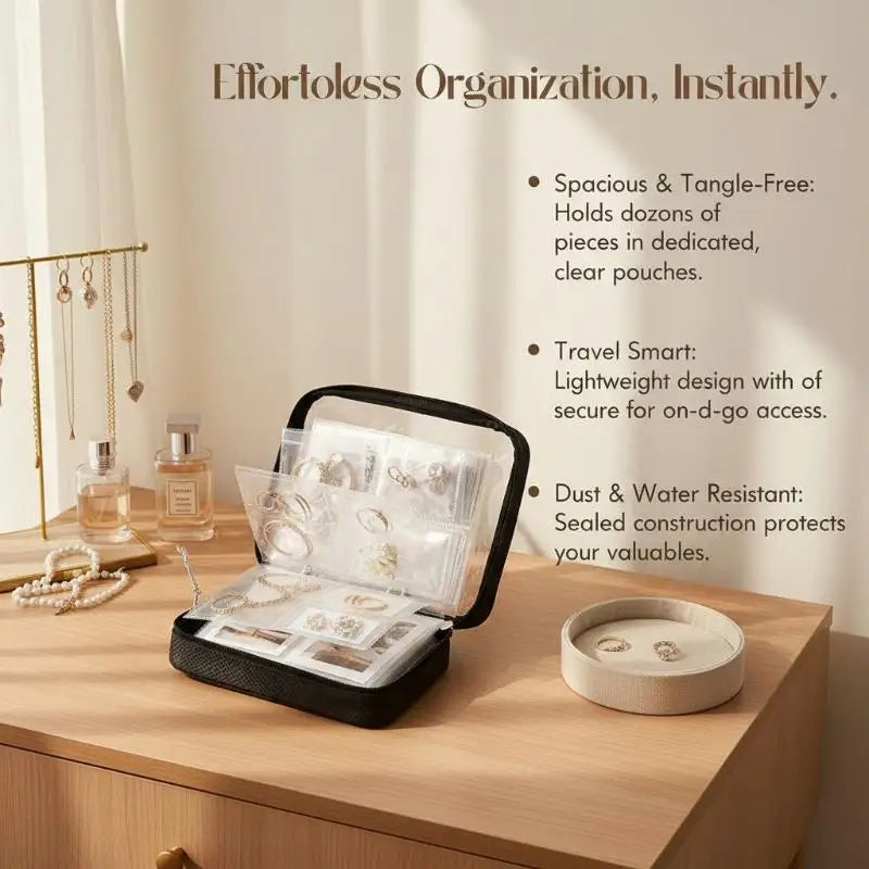 boîte rangement bijoux noir cuir transparent moderne 48 poches boucles oreilles 24 bracelets 24