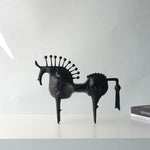 sculptures abstraites chevaux métal noir modernes maison 30cm 20cm texturées points sphères