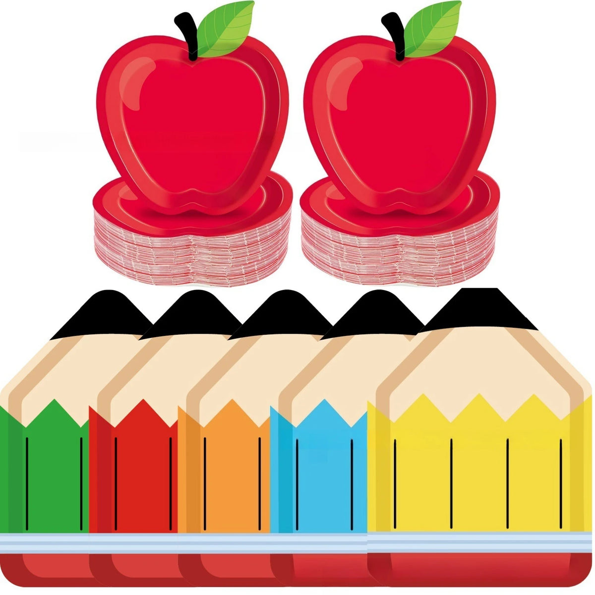 assiettes jetables motifs crayons apple couleurs vives anniversaire noel mariage baptême