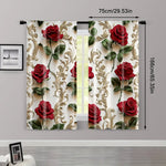 rideau classique roses rouges feuilles vertes motifs dorés polyester blanc rouge vert opaques