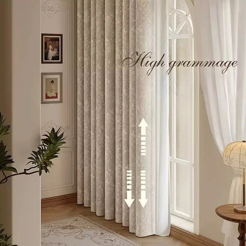 rideau imprimé floral beige clair classique 100% polyester haut gamme