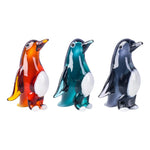 statuettes manchots transparents artisanales couleur verte orangée noire