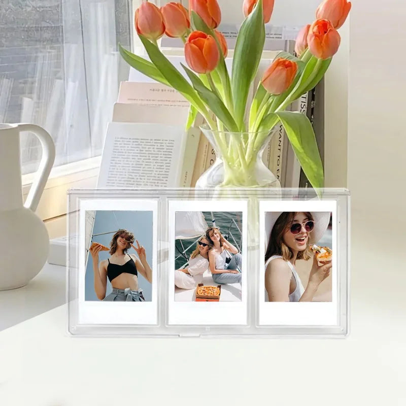 porte photos transparent moderne triple photos polaroid rose violet