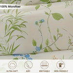 ensemble literie floral housse couette taies oreiller motifs fleurs feuilles classique moderne blanc vert