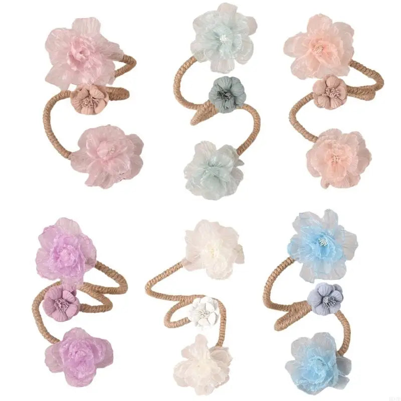 boucles rideau violet rose bleu clair blanc fleurs tulle noeuds corde opaques décoratifs