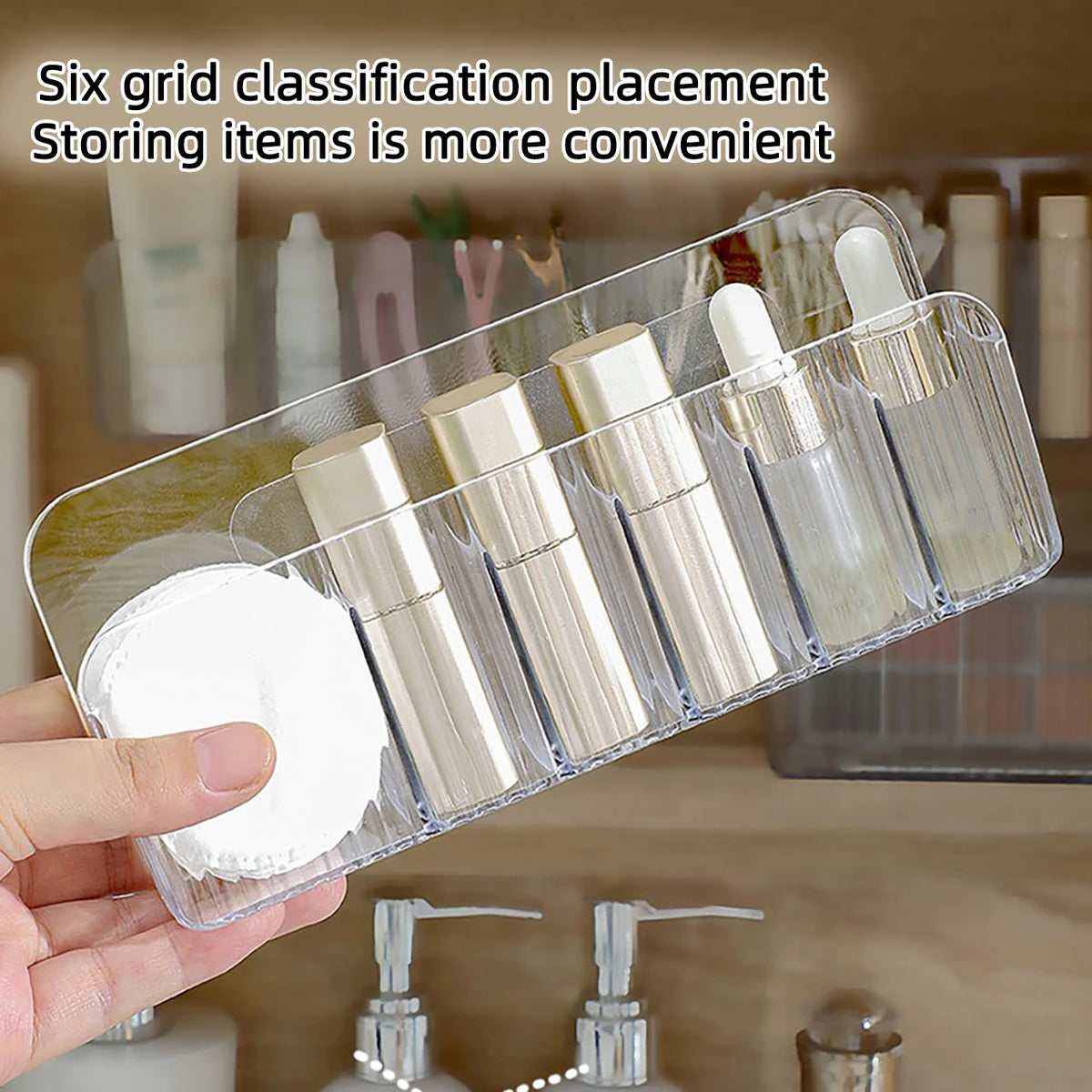 organisateur cosmétiques mural transparent compartiments rainures adhésif modernes minimaliste rouge lèvres palettes ombres