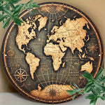 décoration murale carte monde vintage bois ancienne noire ronde occasion anniversaire noël mariage