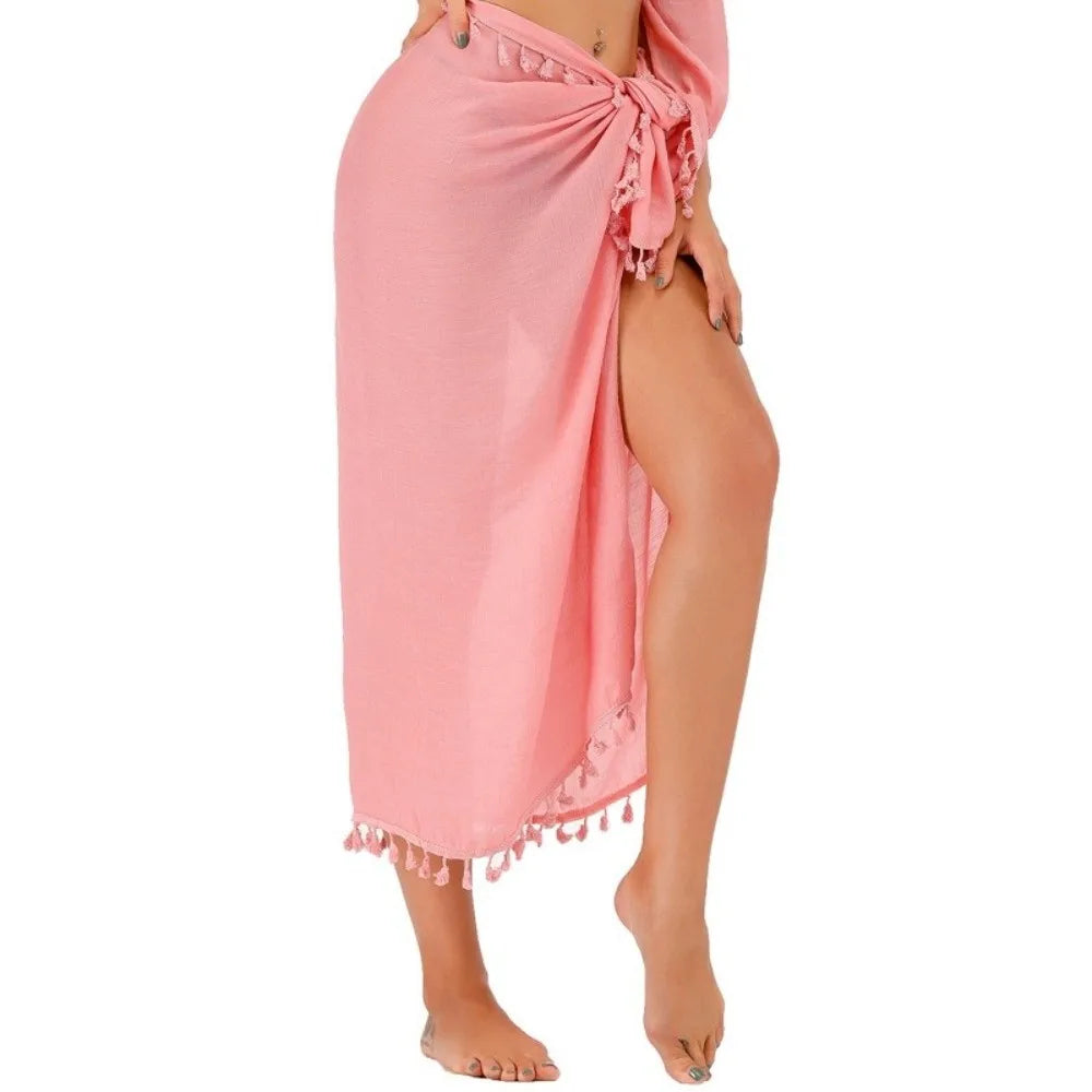 sarong élégant boho uni vert rose blanc noir tissu polyester rapide séchage tassel inclusion