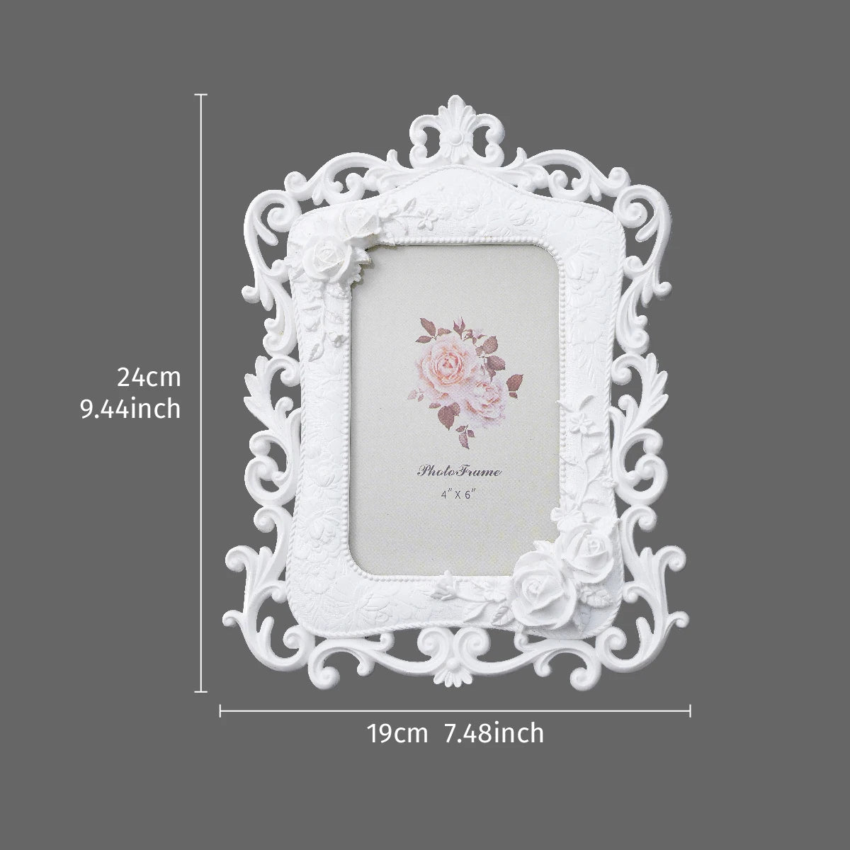 cadre photo résine ornements floraux roses relief blanc doré moderne baroque