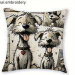 coussin chien mignon coeurs clés illustration cartoon blanc noir beige