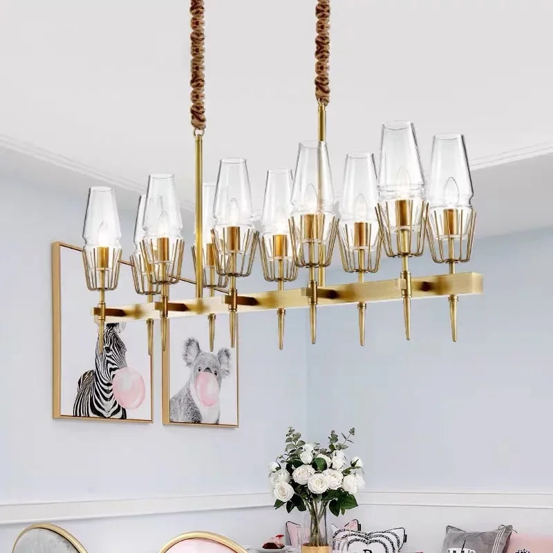 chandelier led verre transparent moderne or noir salon chambre villa