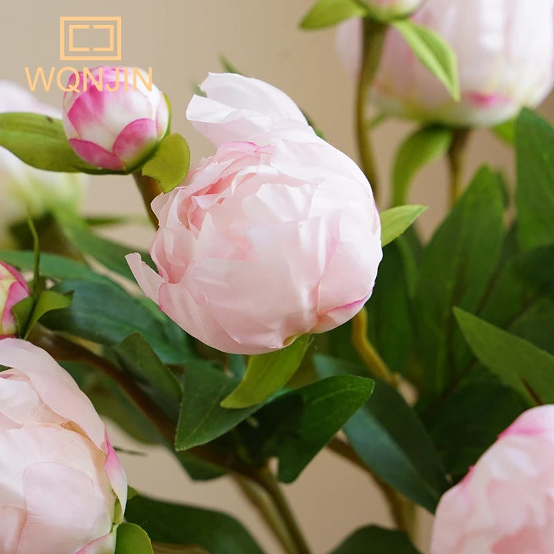 pivoines artificielles soie rose blanc vert décoration maison mariage anniversaire transparent vase