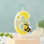 bougies forme chiffres jaune blanc noir fleurs abeilles décoratives enfants sucrerie couteau sucre boîte