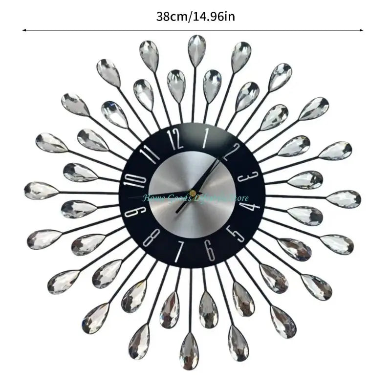 horloge murale moderne floral noir argenté élégante sans tic tac salon