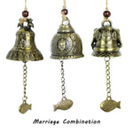 cloches décoratives bronze doré motifs floraux animaux artisanal vintage poisson métal chaîne métallique