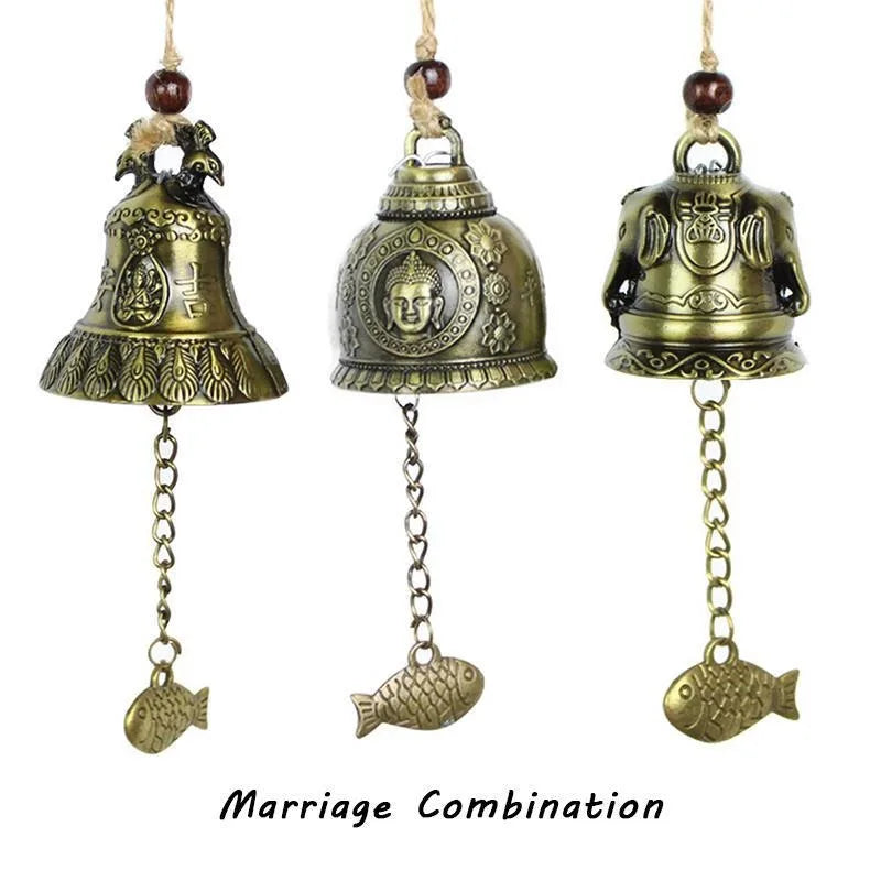 cloches décoratives bronze doré motifs floraux animaux artisanal vintage poisson métal chaîne métallique