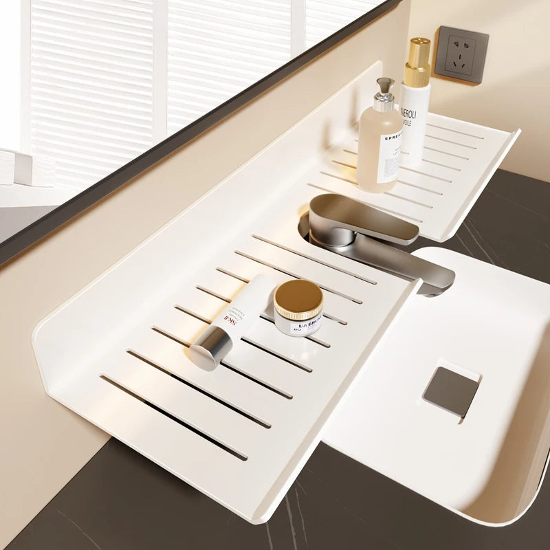 étagère murale salle bain aluminium blanc support rangement cosmétique moderne minimaliste sans perçage fixe