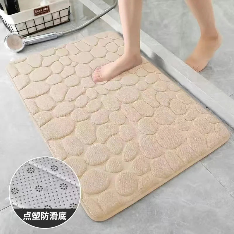 tapis bain antidérapant texture galet coton polyester moderne salle bain sol maison