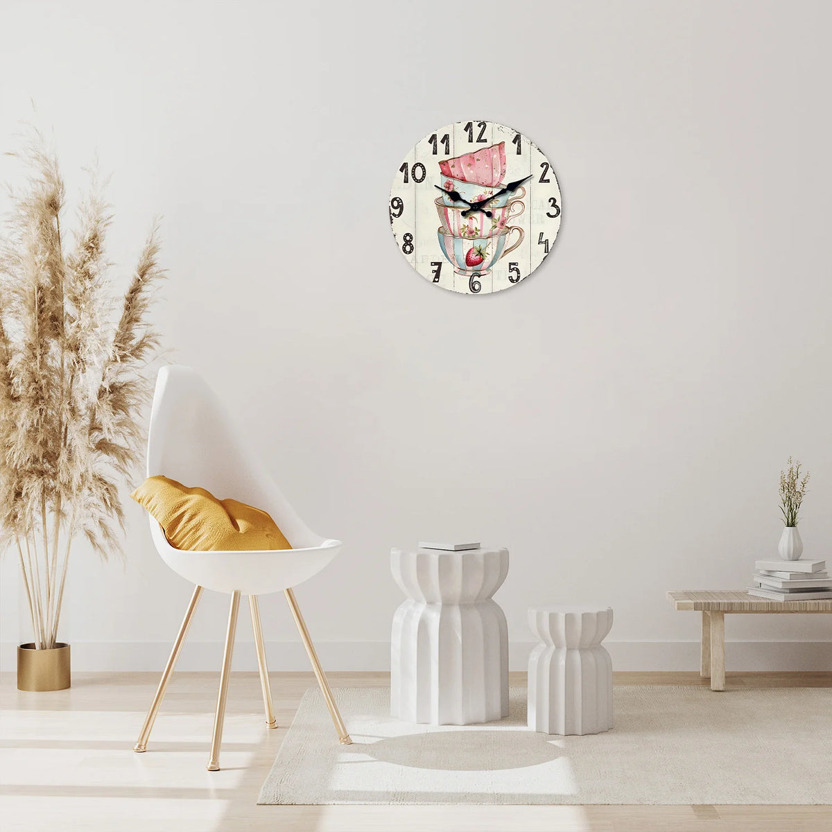 horloge murale bois motif thé fleuri vintage salon chambre 11 14 16 pouces quartz