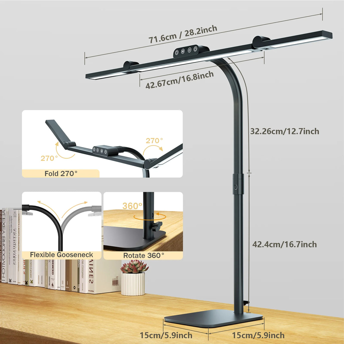 lampe moderne led noir flexible bras articulé interrupteur tactile flux lumineux réglable