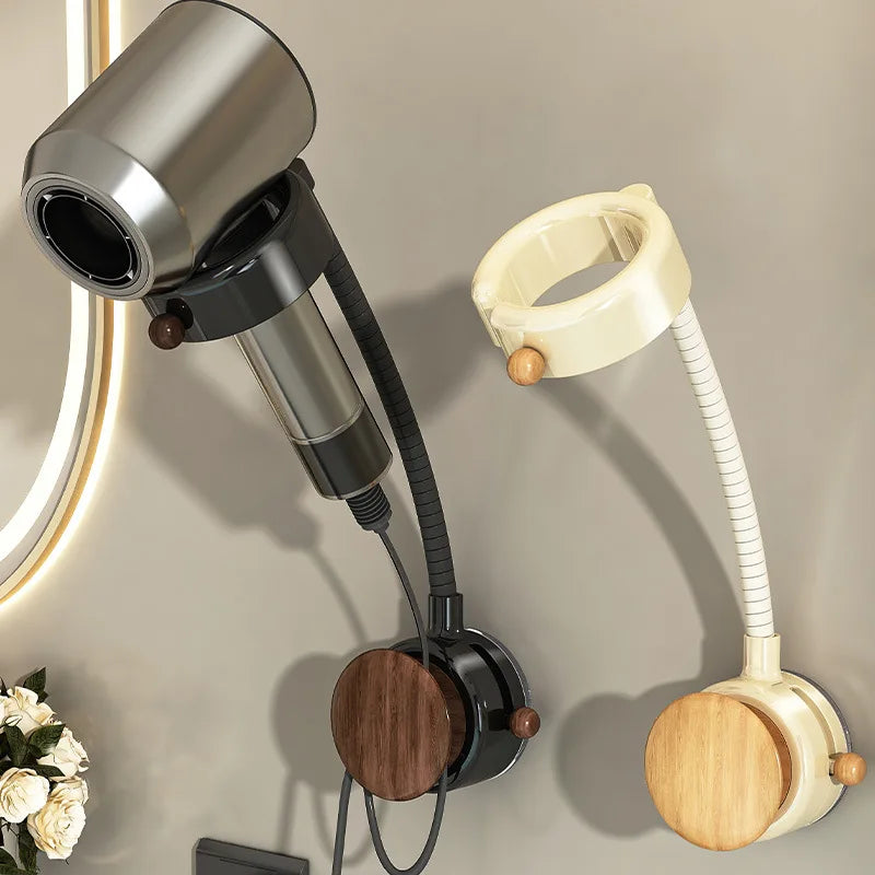 séchoir cheveux support mural ventouse moderne réglable noir gris minimaliste fixe câble intégré