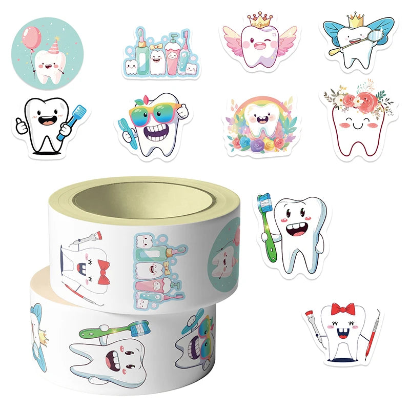 stickers autocollants dents mignonnes expressions cartoonesques accessoires blanc bleu vert rose jaune 500 feuilles