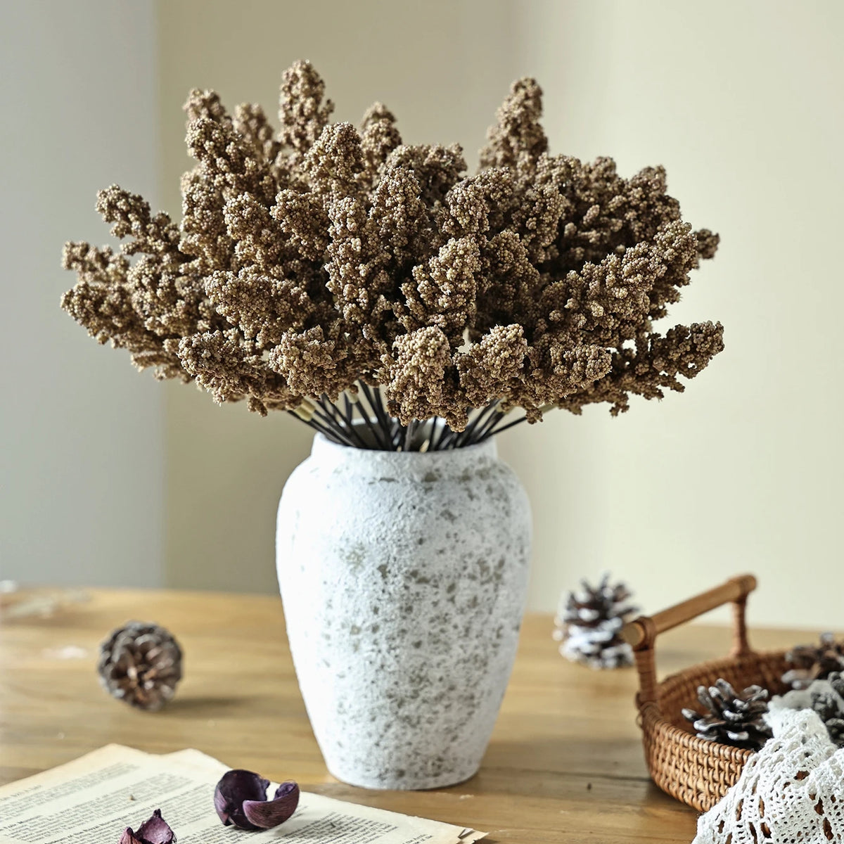 bouquet chrysanthèmes séchés naturels décoration intérieure mariage anniversaire cadeau diy
