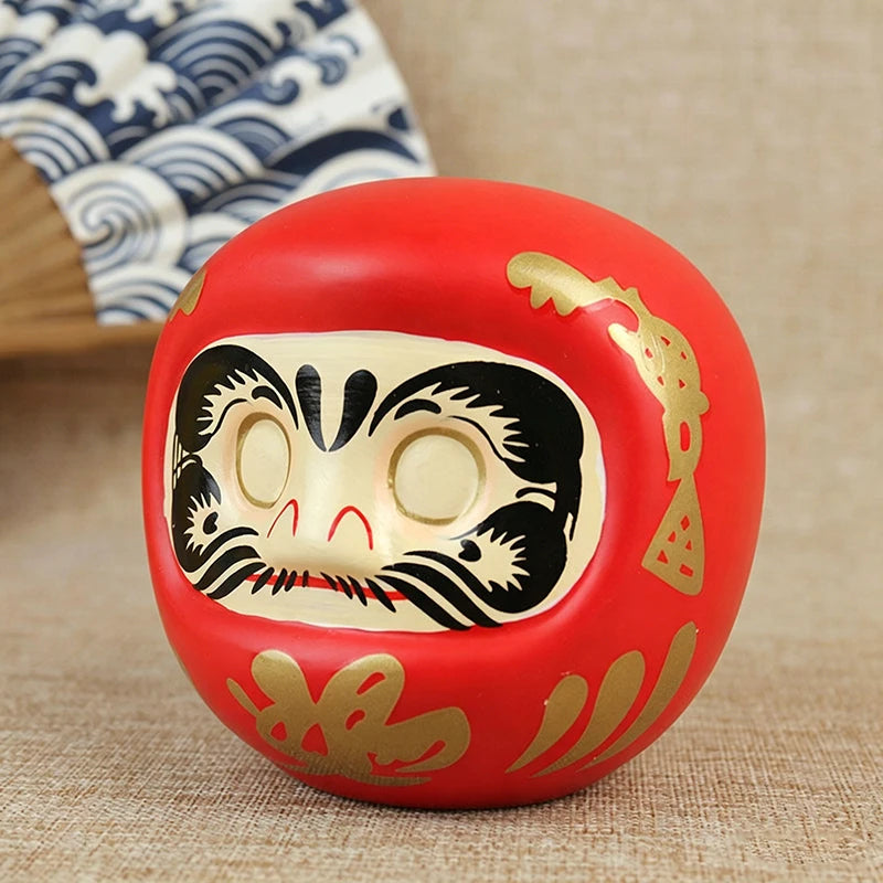 décoration zen daruma céramique rouge or argent vert jaune blanc noir fengshui mascotte traditionnelle